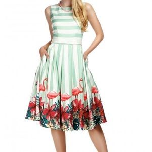 Blue & White Striped Flamingo Dress